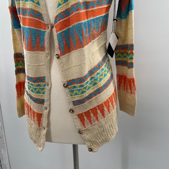 Sisters Womens Tan Western Geometric Light Weight Sweater Cardigan Size S/M NEW - Picture 3 of 8